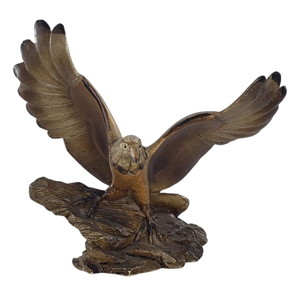 Hand Painted Bald Eagle Taking Off Figurine Faux Wood Resin Vintage Bird